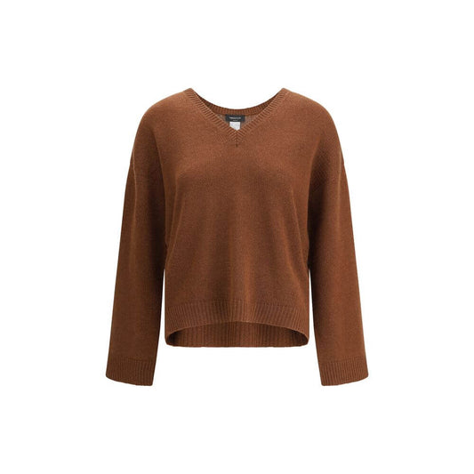 Fabiana Filippi Brown Cashmere Cashmere Sweater with ribbed V-neck, hem, and cuffs, offering a classic and elegant design for AW25.