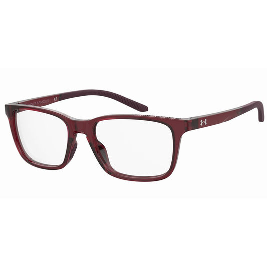 Under Armour Transparent Resin Frames for women with clear lenses and maroon frame, style UA5055YKZF417, size 54/17/140mm