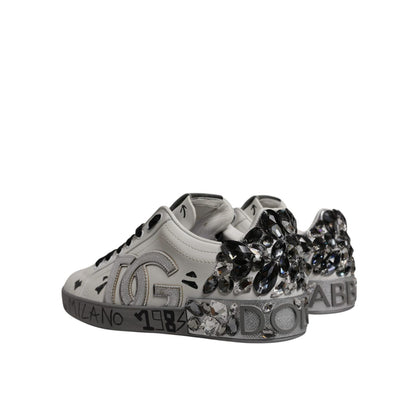 Dolce & Gabbana White Crystal Logo Portofino Sneakers Shoes