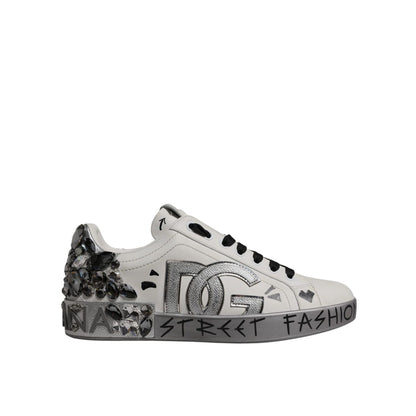 Dolce & Gabbana White Crystal Logo Portofino Sneakers Shoes