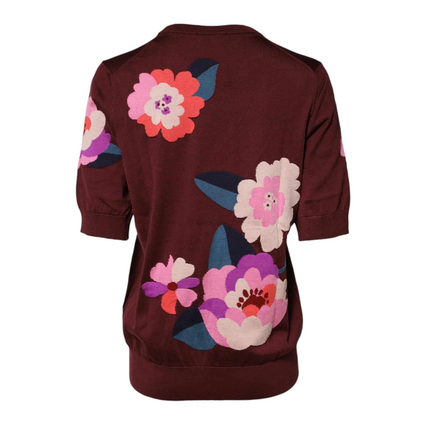 Dolce & Gabbana Maroon Floral Silk Crew Neck Blouse Top TSH90707-48