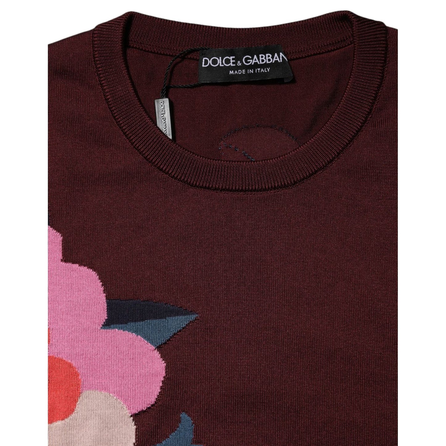 Dolce & Gabbana Maroon Floral Silk Crew Neck Blouse Top TSH90707-48