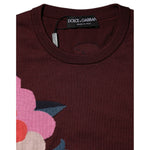 Dolce & Gabbana Maroon Floral Silk Crew Neck Blouse Top TSH90707-48