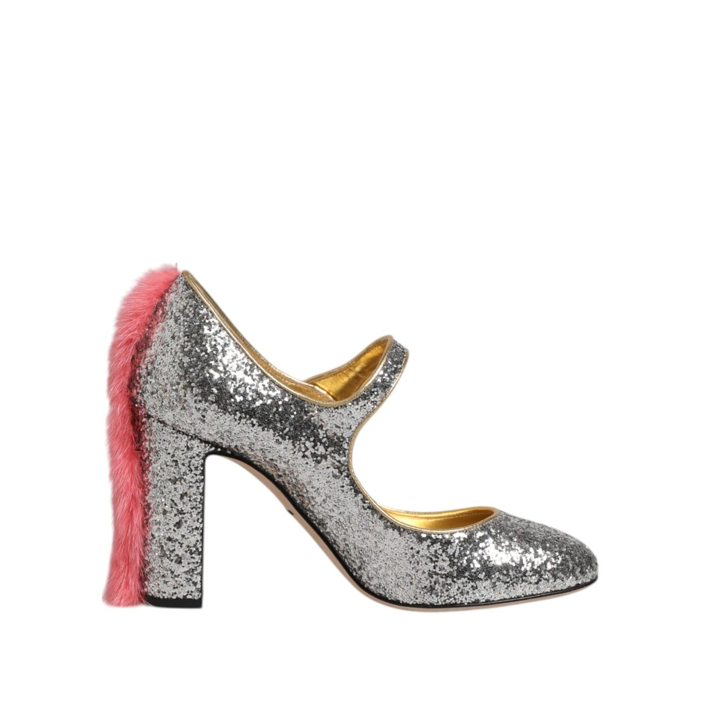 Dolce & Gabbana Silver Glitter Mink Fur VALLY Pumps Shoes