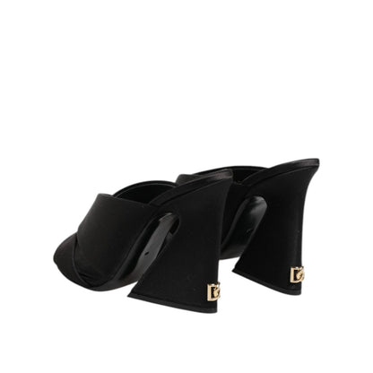 Dolce & Gabbana Black Logo KEIRA Satin Slides Sandals Shoes