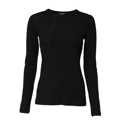 Dolce & Gabbana Black Cotton Knit Round Neck Long Sleeves T-shirt