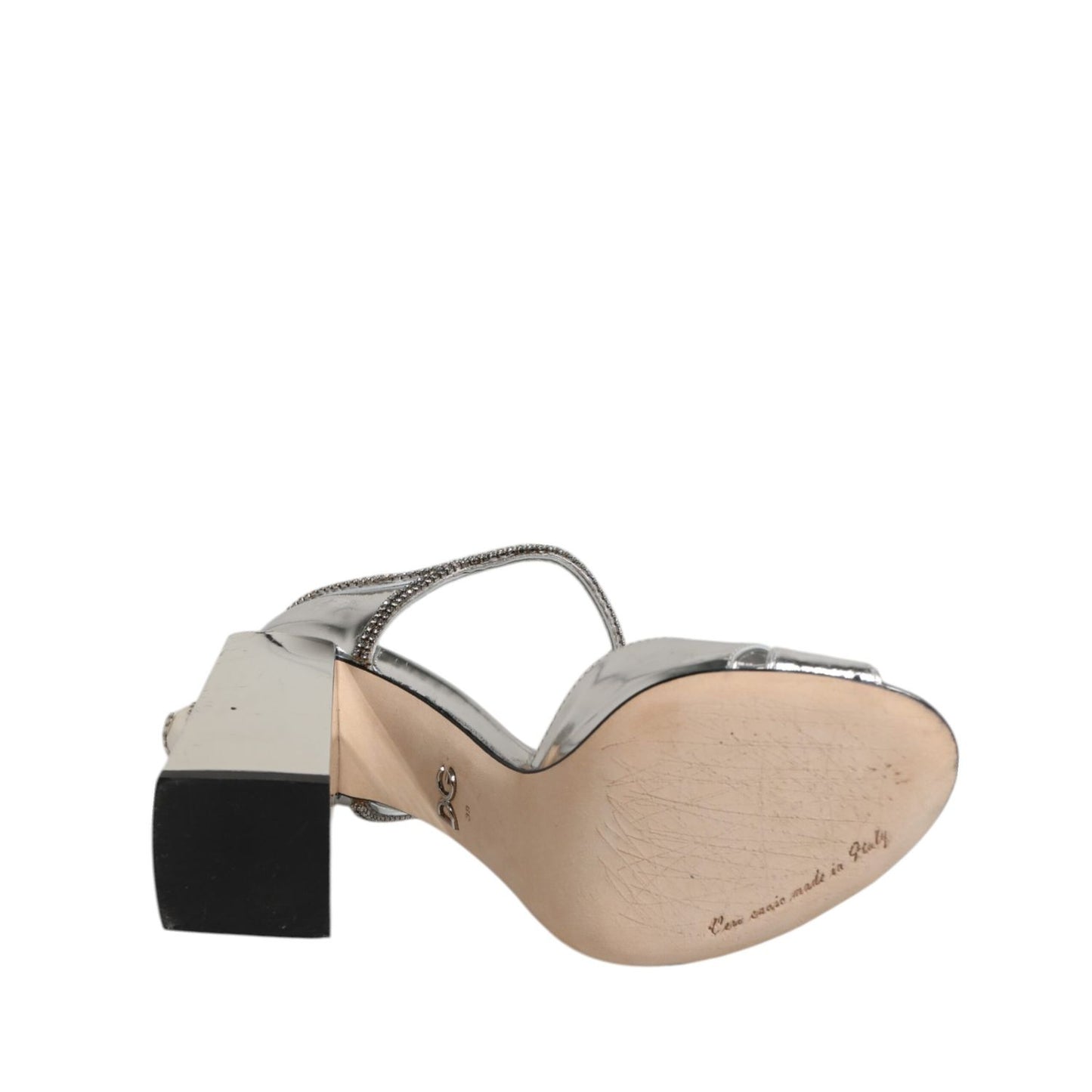 Dolce & Gabbana Silver Leather T-strap Heels Sandals Shoes