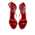 Dolce & Gabbana Red Satin Crystals Keira Sandals Heels Shoes LA12905-37.5