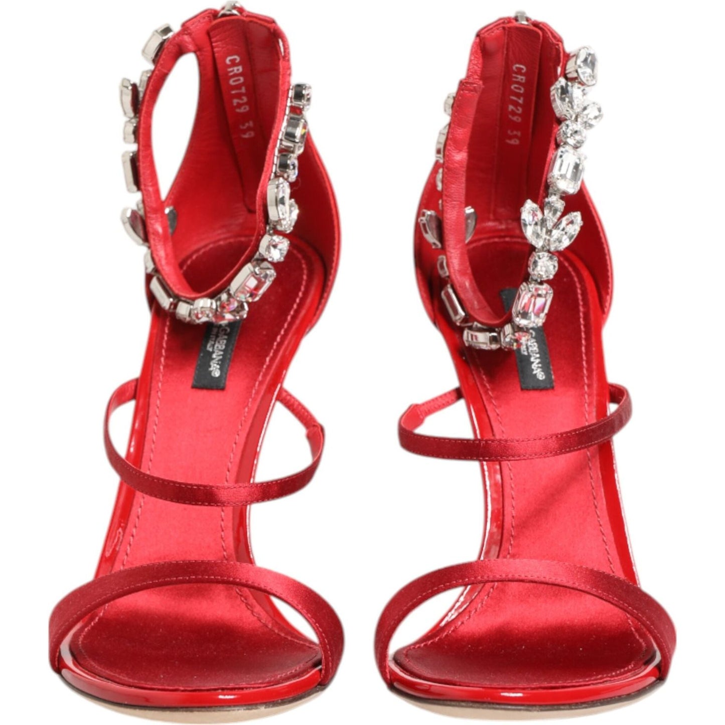 Dolce & Gabbana Red Satin Crystals Keira Sandals Heels Shoes