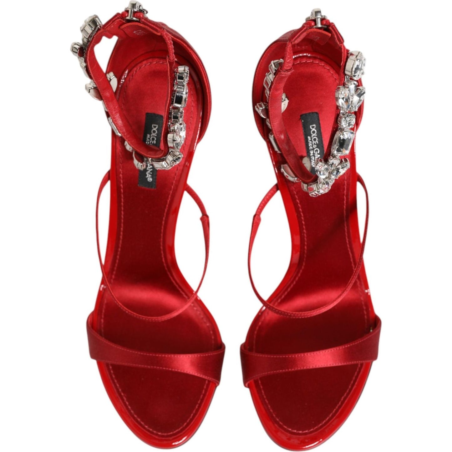 Dolce & Gabbana Red Satin Crystals Keira Sandals Heels Shoes