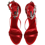 Dolce & Gabbana Red Satin Crystals Keira Sandals Heels Shoes