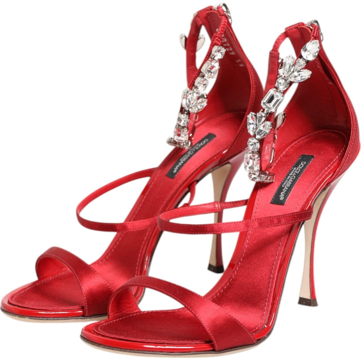 Dolce & Gabbana Red Satin Crystals Keira Sandals Heels Shoes