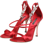 Dolce & Gabbana Red Satin Crystals Keira Sandals Heels Shoes