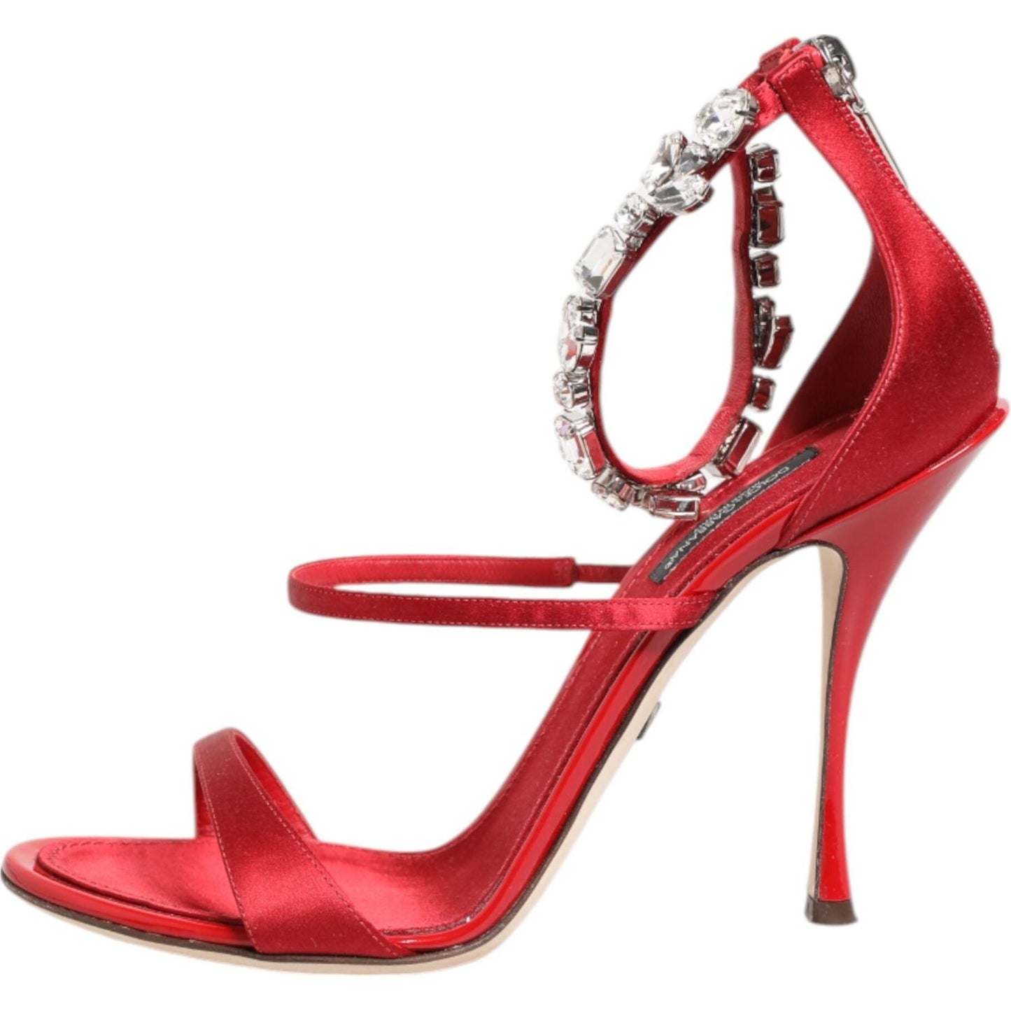 Dolce & Gabbana Red Satin Crystals Keira Sandals Heels Shoes