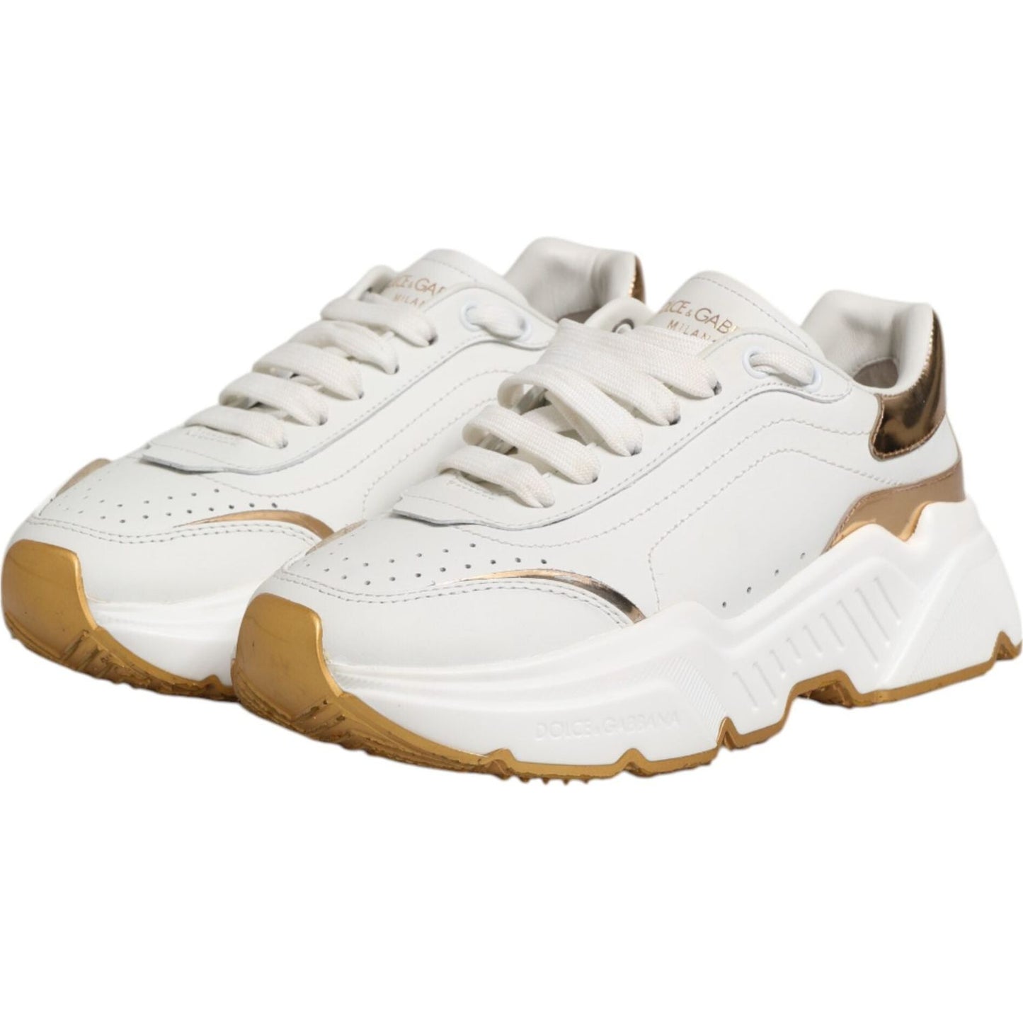 Dolce & Gabbana White Gold DAYMASTER Leather Sneakers Shoes
