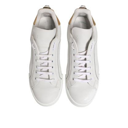 Dolce & Gabbana White Gold Leather Low Top Sneakers Shoes