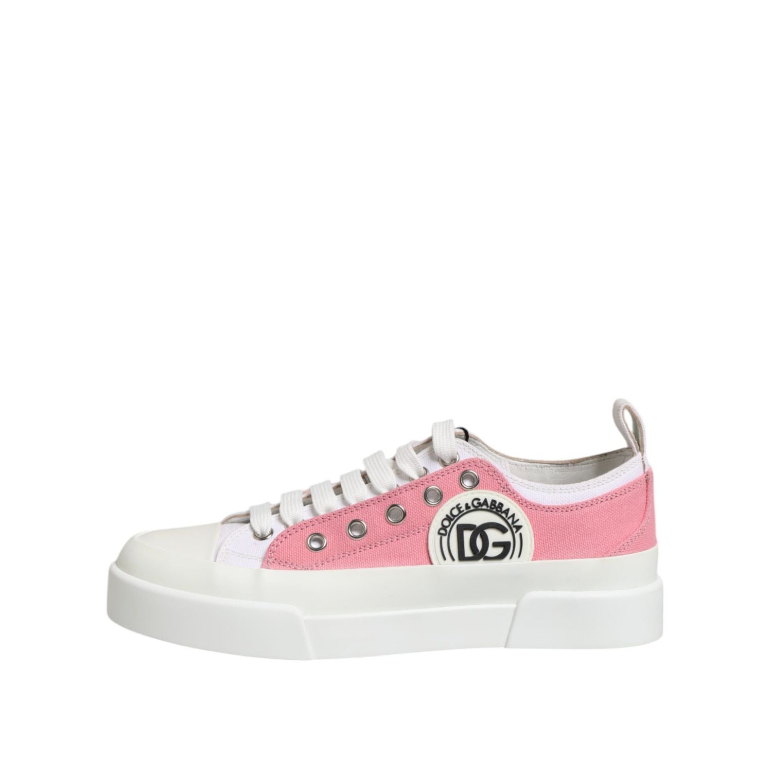 Dolce & Gabbana White Pink Canvas Low Top Sneakers Shoes