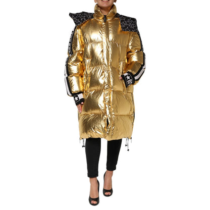 Dolce & Gabbana Gold Hooded Puffer Quilted Full Zip Jacket