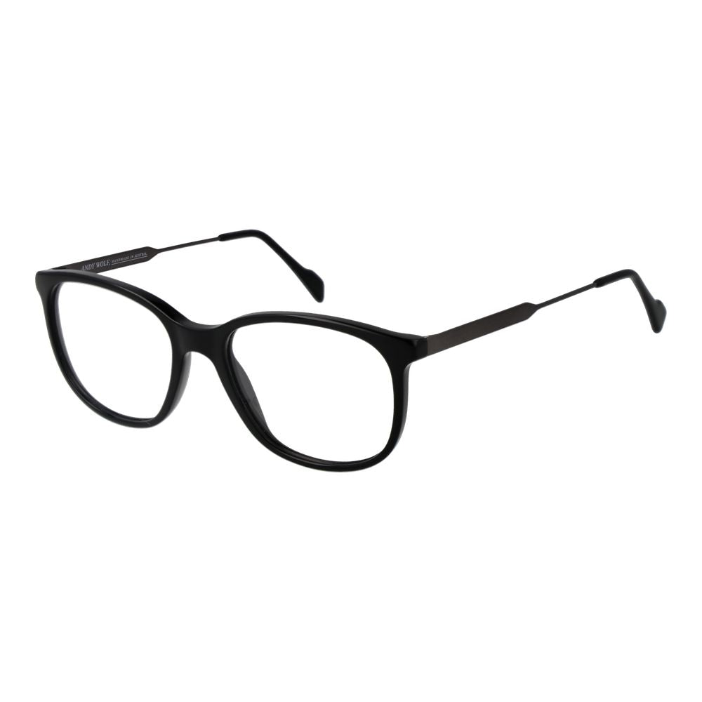 Andy Wolf Black Unisex Glasses Frame in full-rim acetate, square style with 53mm lenses, featuring demo lenses and no spring hinge, includes branded case.