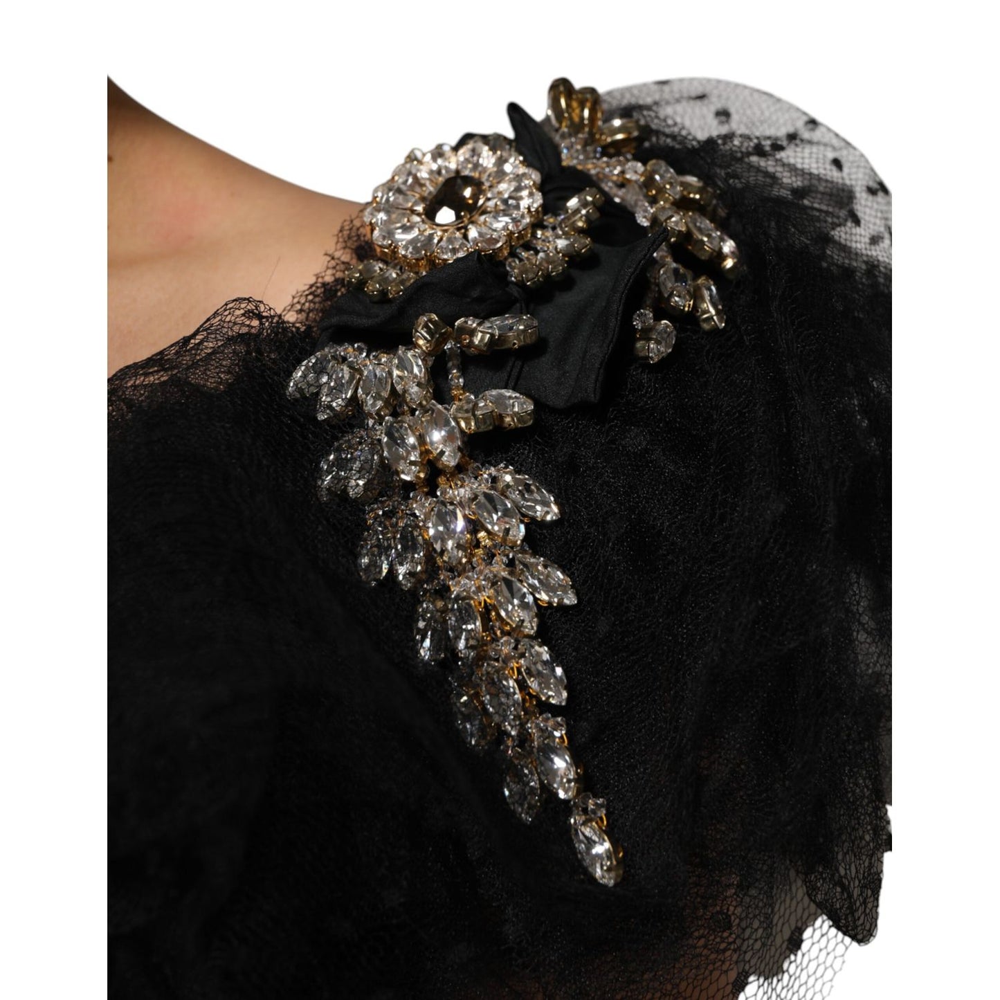 Dolce & Gabbana Black Crystal Embellished Midi A-line Dress