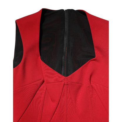 Dolce & Gabbana Red Viscose Stretch Slit Sheath Midi Dress