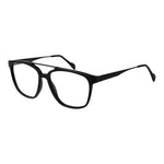 Andy Wolf Black Unisex Glasses Frame, full-rim black metal trapezium style with demo lenses, 56-15-145 size, includes branded case.