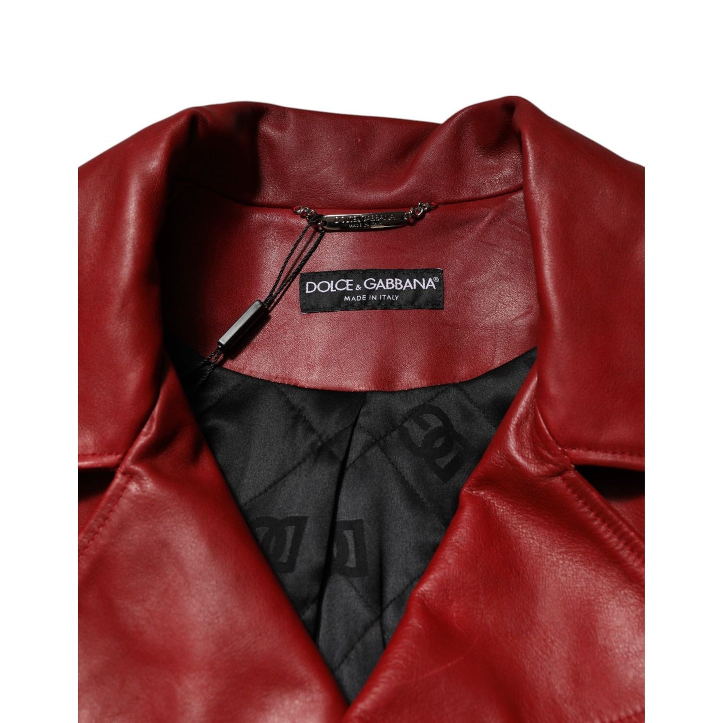 Dolce & Gabbana Red Leather Belted Full Zip Trench Coat Jacket