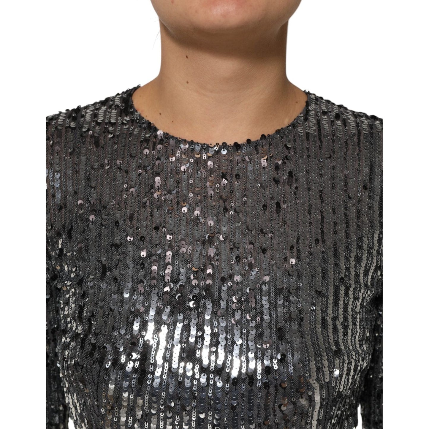 Dolce & Gabbana Black Sequined Long Sleeves Midi A-line Dress DR81823-40