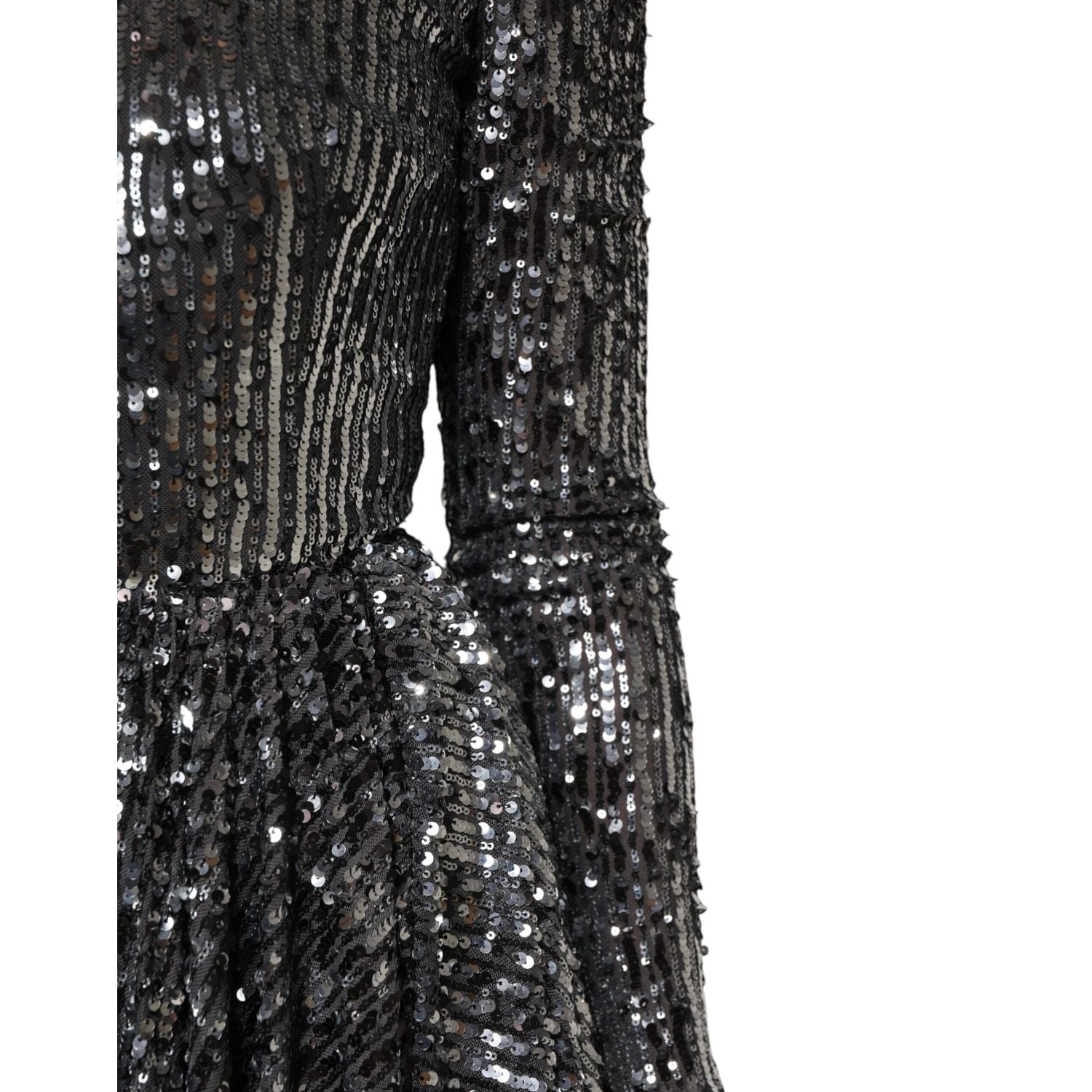 Dolce & Gabbana Black Sequined Long Sleeves Midi A-line  Dress