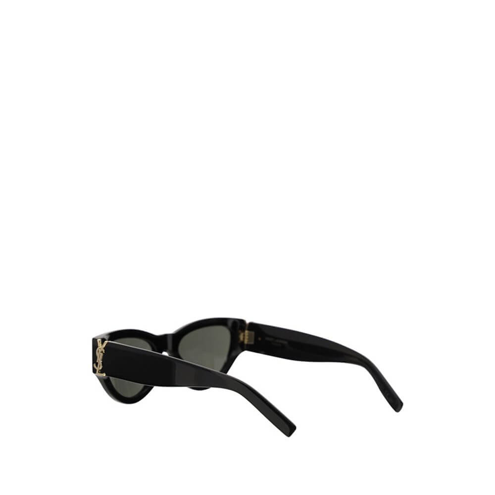 Saint Laurent Black Acetate Sunglasses with cat-eye shape and gold logo for elegant style