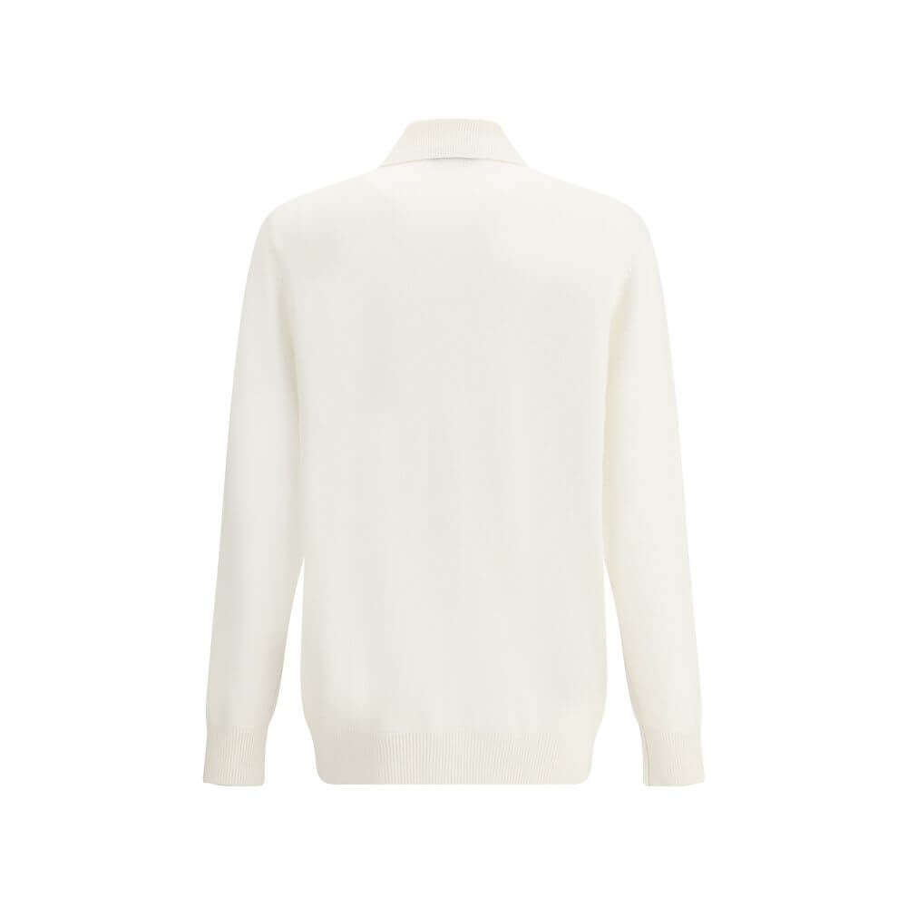 Back view of Brunello Cucinelli White Cashmere Cardigan with ribbed hem and cuffs.