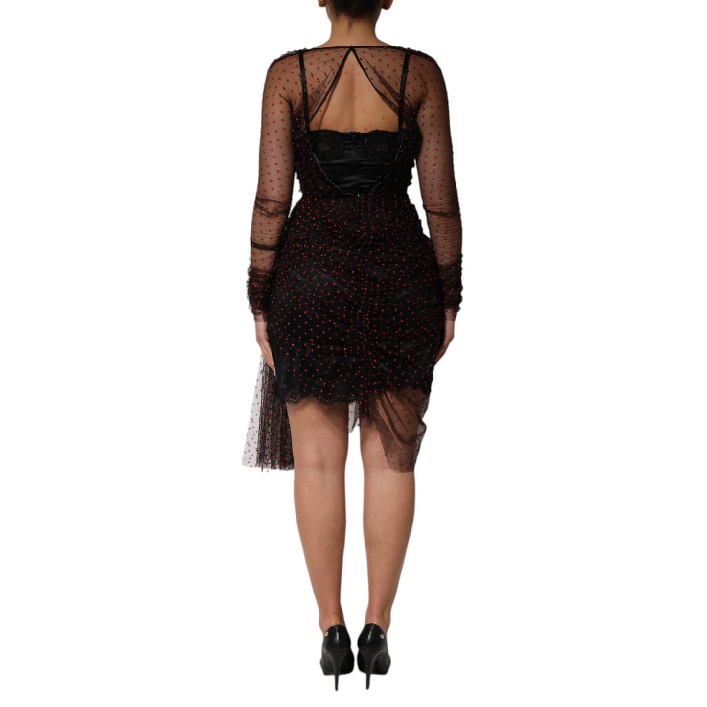 Dolce & Gabbana Black Lace Trim Long Sleeve Sheath Mini Dress