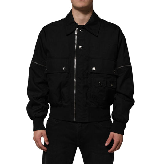 Dolce & Gabbana Black Patch Pocket Full Zip Bomber Jacket