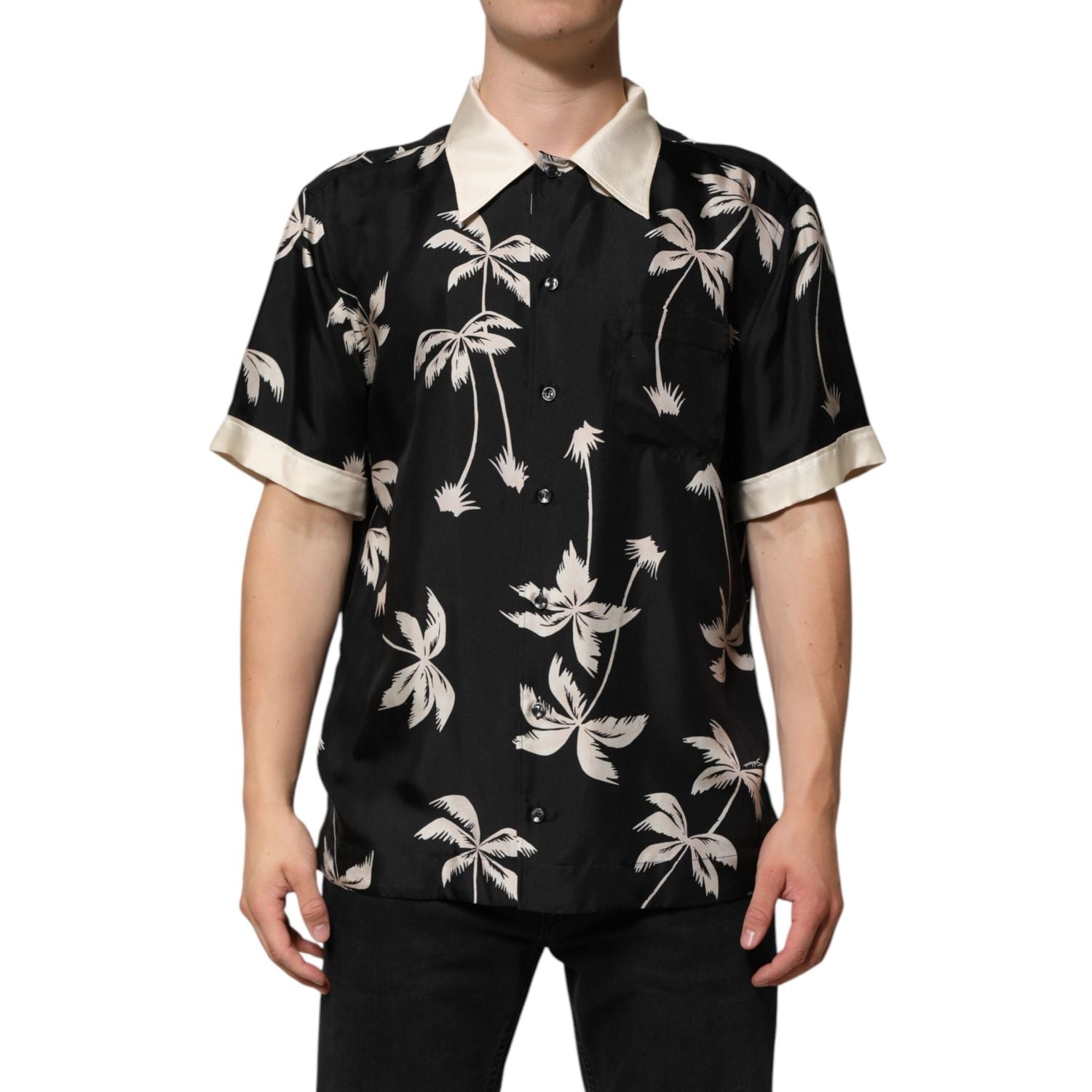 Dolce & Gabbana Black Printed Silk Short Sleeves Casual Shirt
