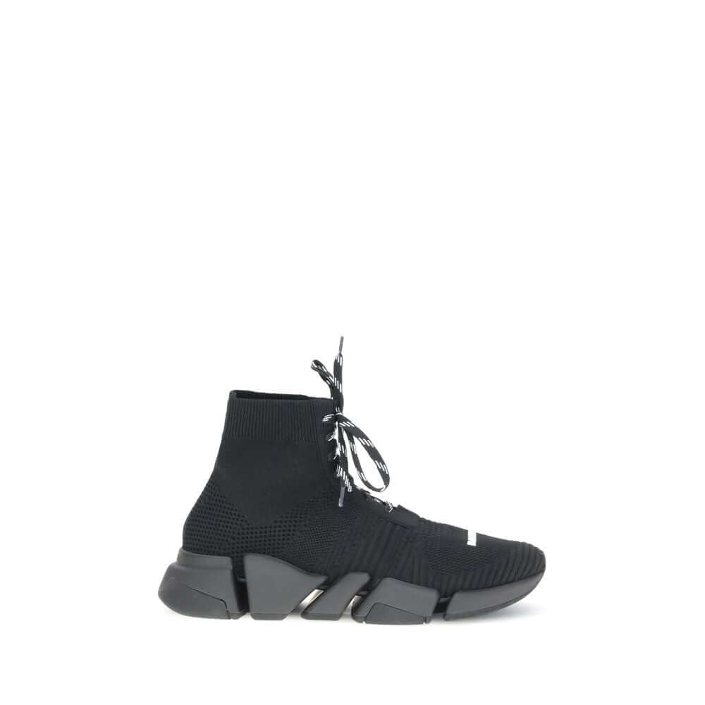 Balenciaga Black Polyester Athletic Sneakers with 3D mesh, lace-up system, and ultra-articulated sole for comfort.