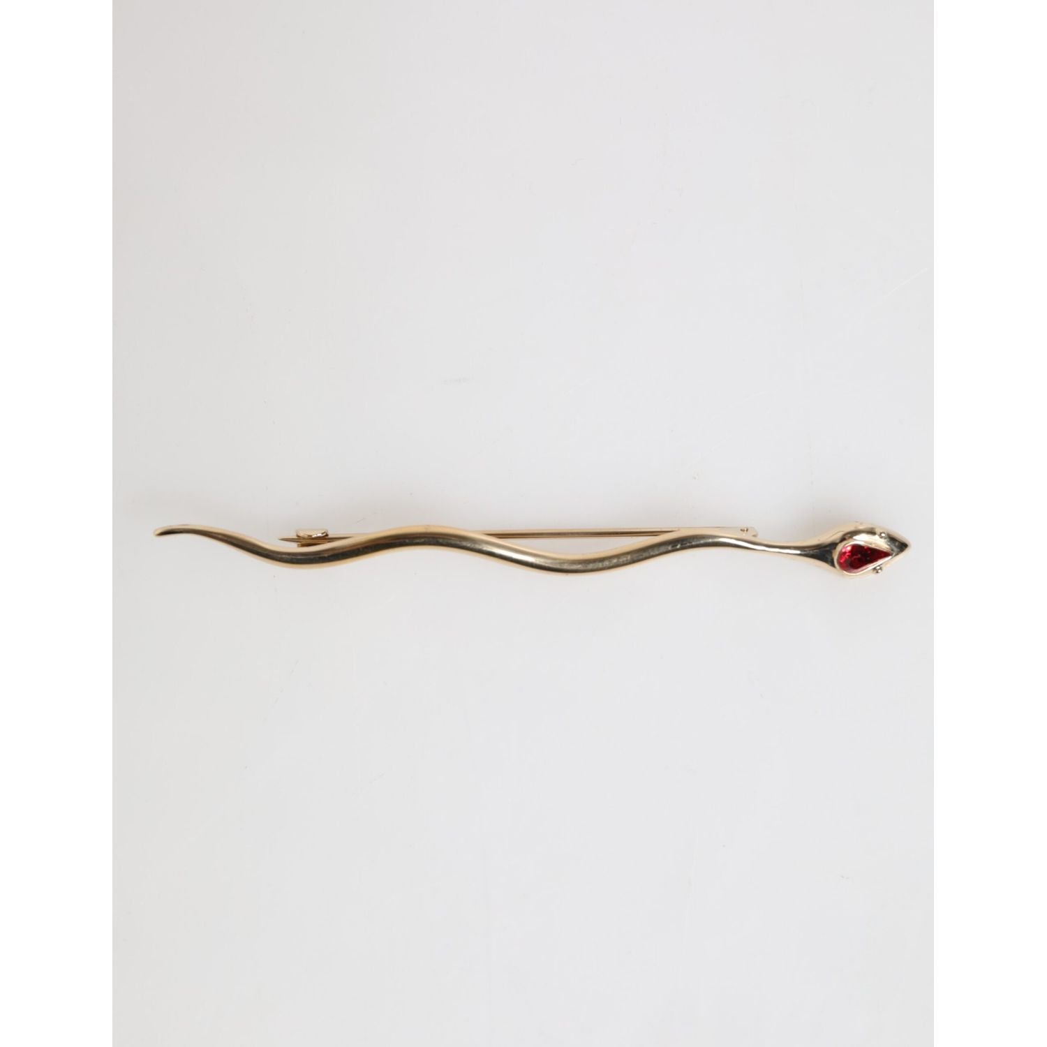 Dolce & Gabbana Gold Brass Red Crystal Spilla Serpente Mens Brooch Pin