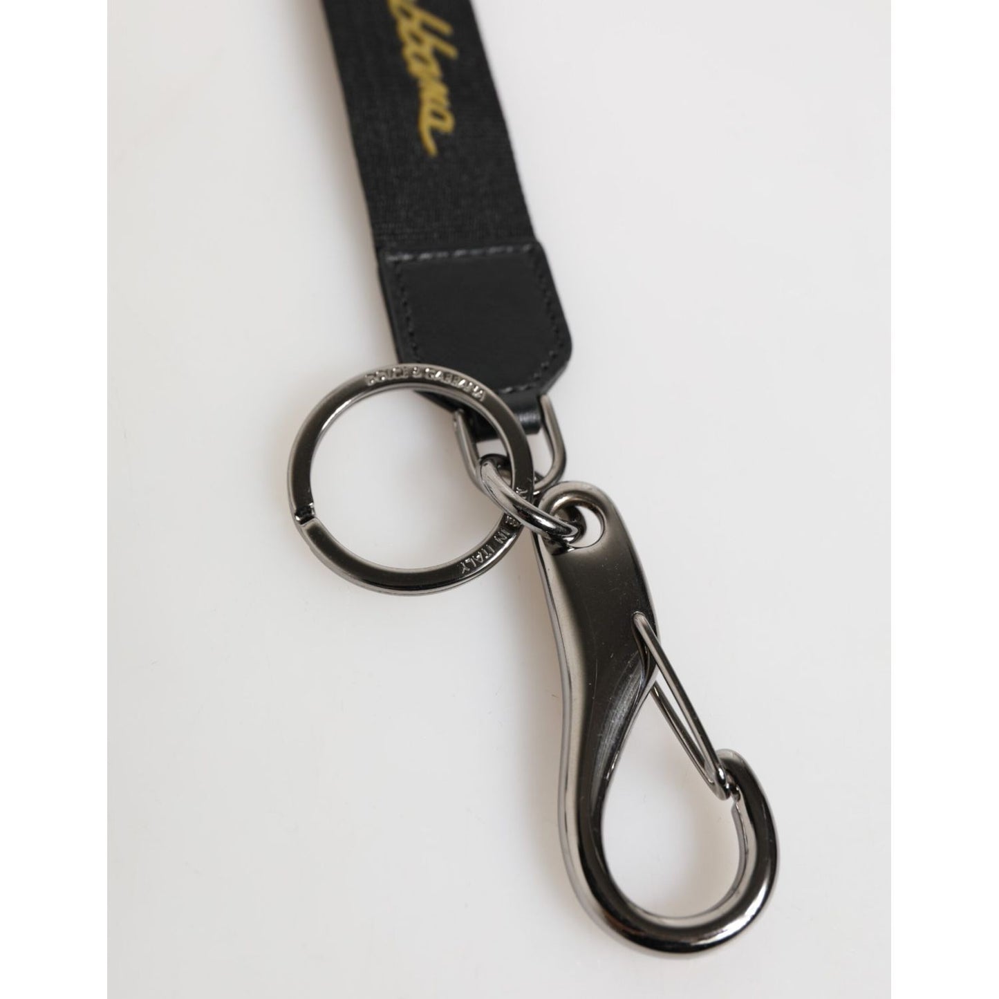Dolce & Gabbana Black Yellow Polyester DG Logo Silver Keychain Keyring