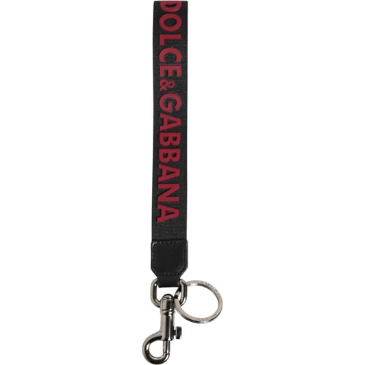 Dolce & Gabbana Black Red DG Logo Polyester Silver Men Keychain Keyring