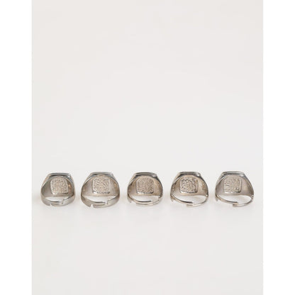 Dolce & Gabbana Silver Tone Brass Lettering Set 5 Pieces Adjustable Ring