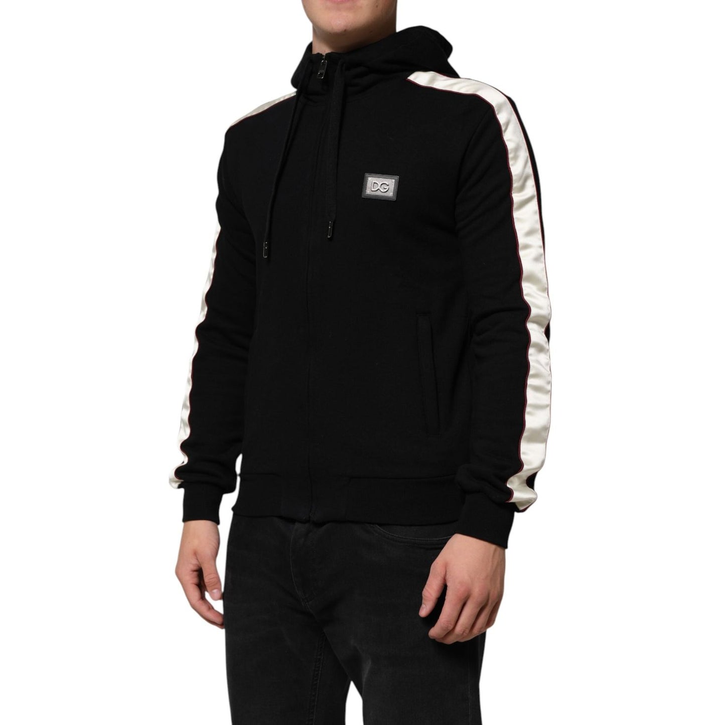 Dolce & Gabbana Black Cotton Plaque Track Cardigan Sweater