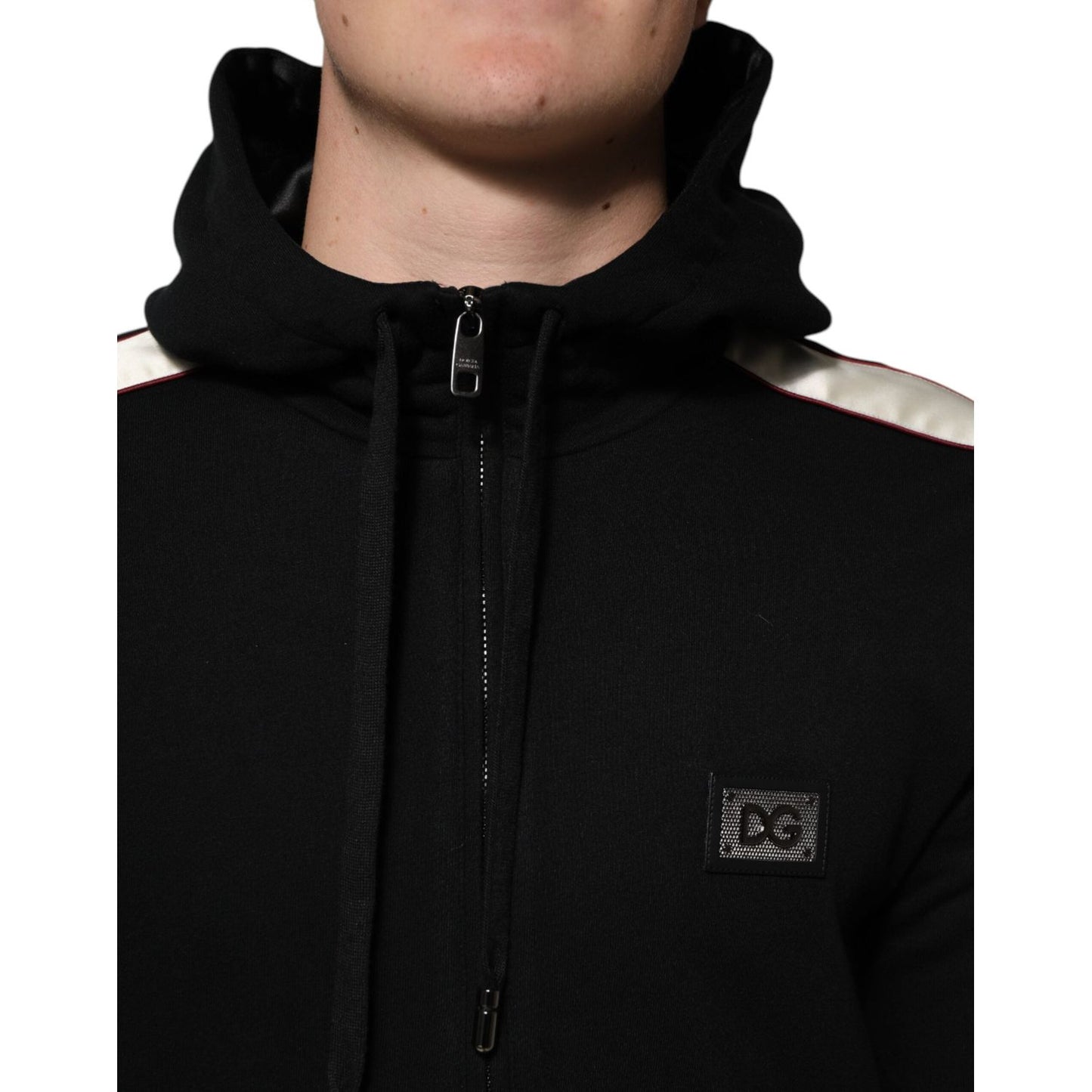 Dolce & Gabbana Black Cotton Plaque Track Cardigan Sweater