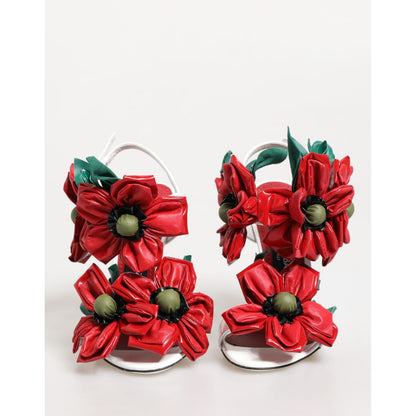 Dolce & Gabbana White Red Floral Detailing Sandals Shoes