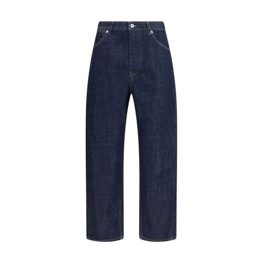 Jil Sander Blue Cotton Straight-Leg Jeans with classic five-pocket design, contrasting logo label, and belt loops for a sleek look.