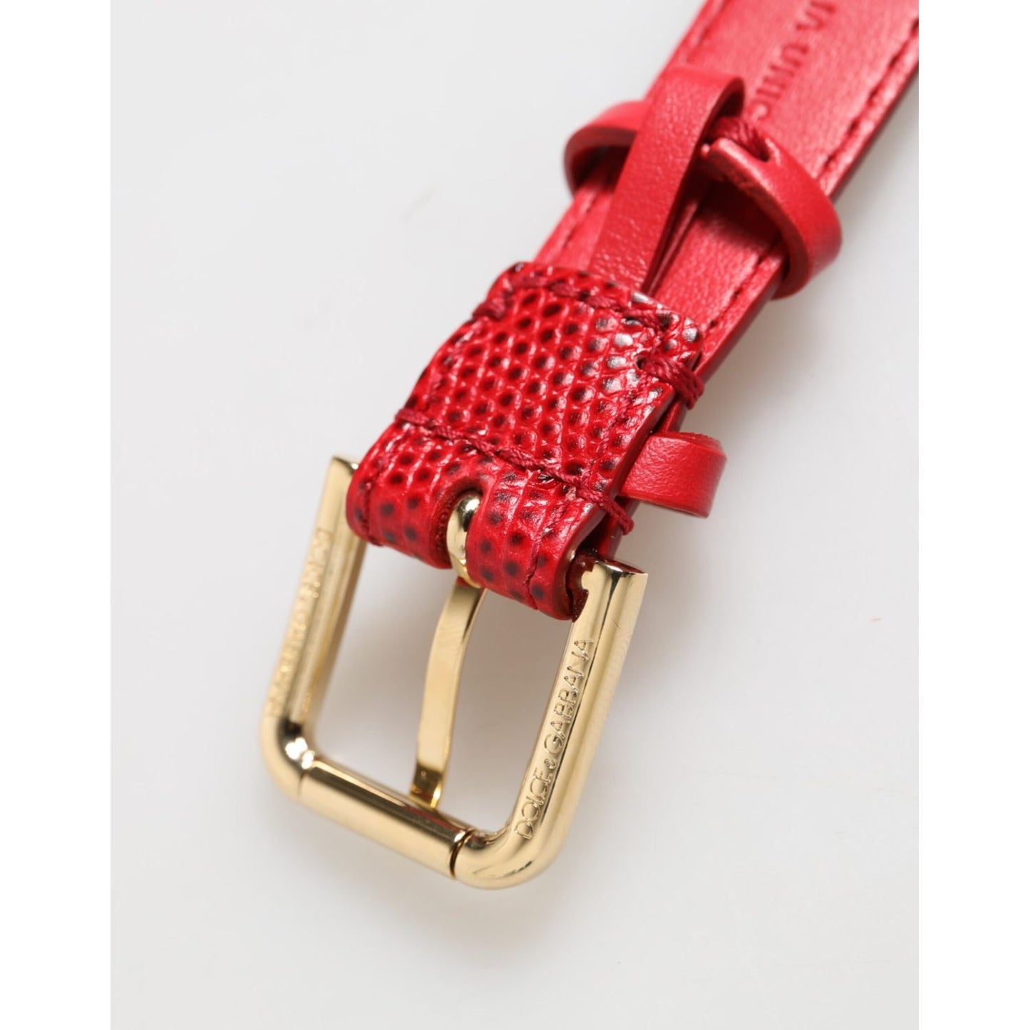Dolce & Gabbana Red Exotic Leather Gold Tone Metal Buckle Women Armband