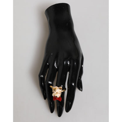 Dolce & Gabbana Gold Brass Resin Beige Dog Pet Accessory Ring