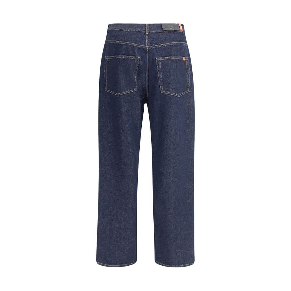 Back view of 7FOR Blue Cotton Jeans Denim featuring a wide leg and classic five-pocket design, perfect for casual contemporary style.