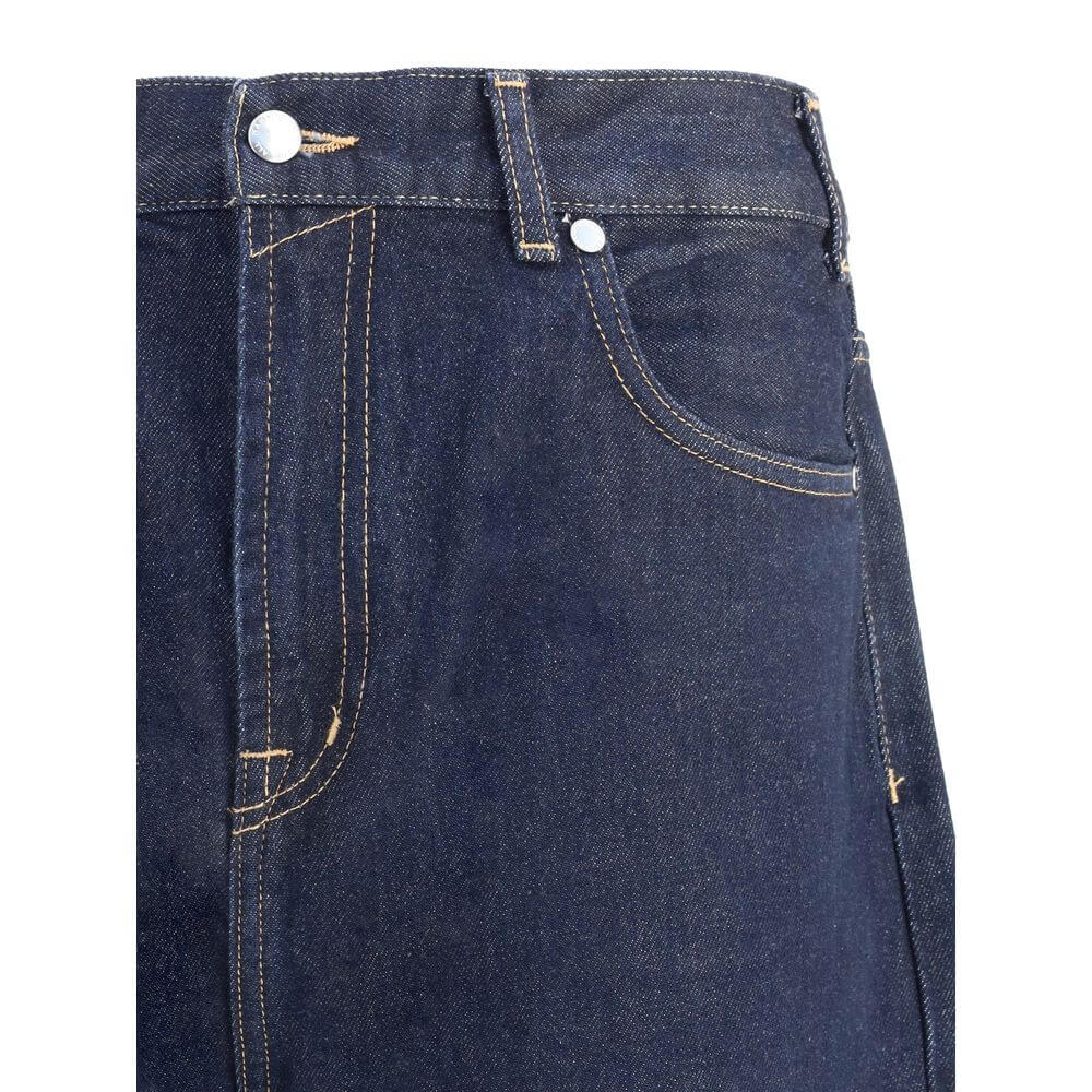 Close-up of 7FOR Blue Cotton Jeans Denim showcasing classic five-pocket style and wide leg silhouette, perfect for modern casual wear.