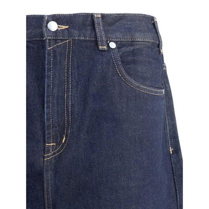 Close-up of 7FOR Blue Cotton Jeans Denim showcasing classic five-pocket style and wide leg silhouette, perfect for modern casual wear.