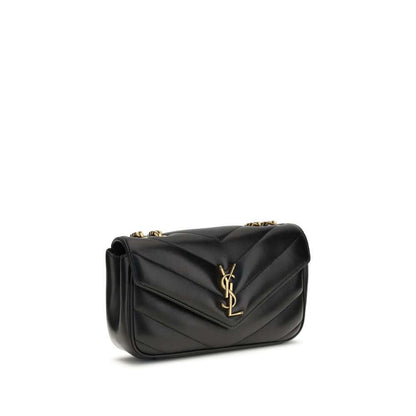Saint Laurent Black Lamb Ovis Aries Aries Shoulder Bag with quilted design and brass logo.