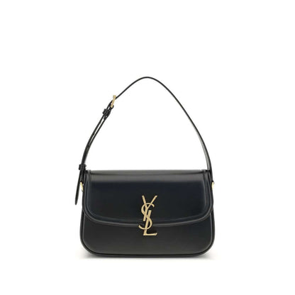 Saint Laurent Black Calf Leather Bos Taurus Shoulder Bag with bronze Cassandre logo and adjustable strap